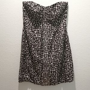 White House Black Market Silk Strapless Black and White Patterned Dress Size 10